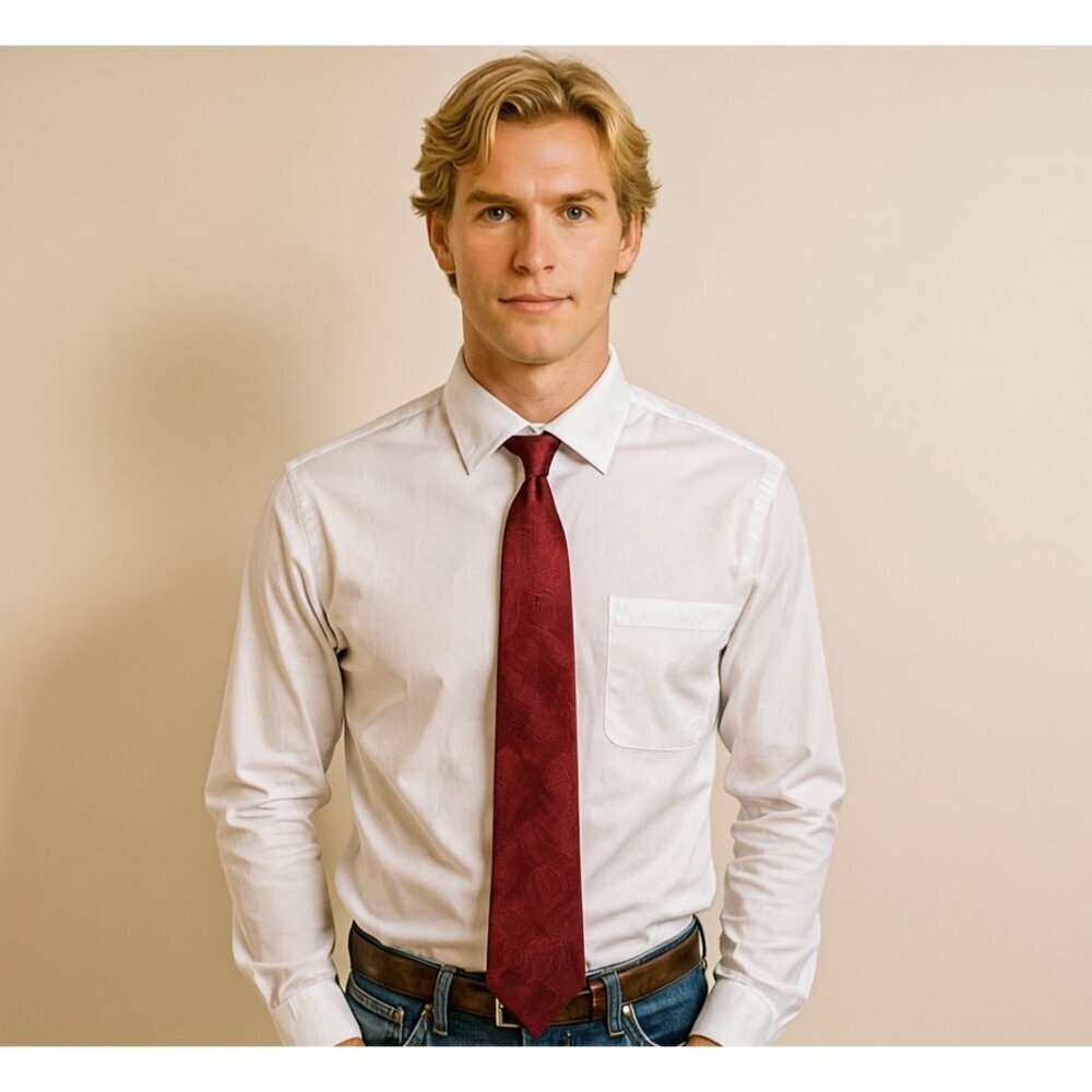 David Taylor Men's Geometric Jacquard Tie Burgundy Red Necktie